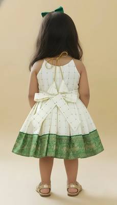 Green south indian readymade traditional pattu pavadai jacquard frock dress for baby girls 4