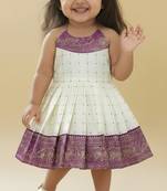 Purple south indian readymade traditional pattu pavadai jacquard frock dress for baby girls