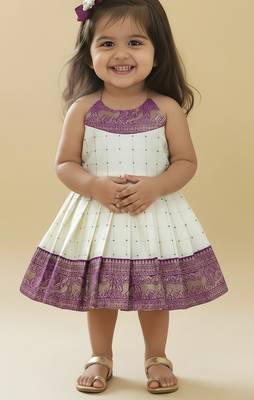 Purple south indian readymade traditional pattu pavadai jacquard frock dress for baby girls 2