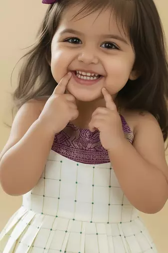 Purple south indian readymade traditional pattu pavadai jacquard frock dress for baby girls