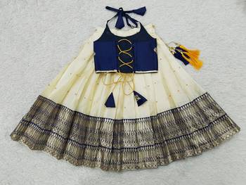 Blue indian readymade traditional pattu pavadai tapeta silk lehenga choli dress for kids 1
