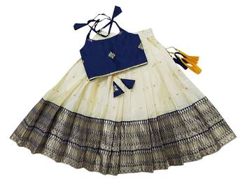 Blue indian readymade traditional pattu pavadai tapeta silk lehenga choli dress for kids 2