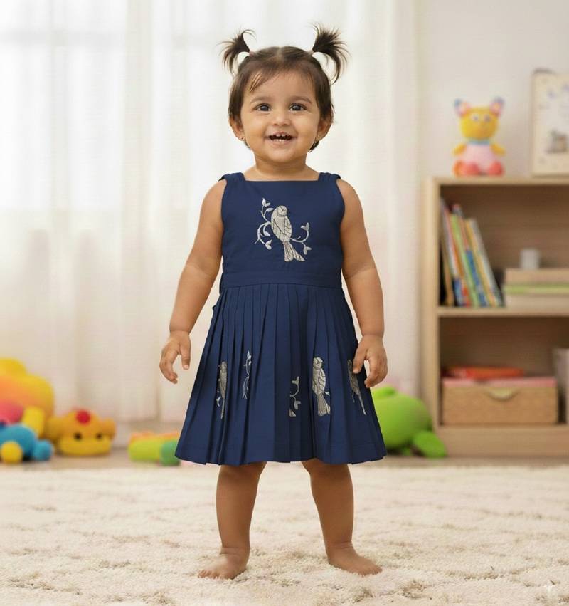 Blue south indian traditional pattu pavadai tapeta silk embrodairy frock dress