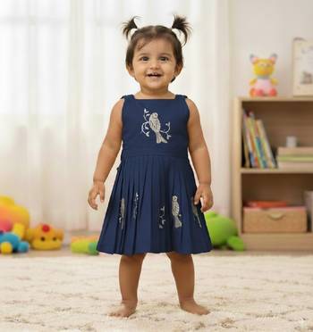 Blue south indian traditional pattu pavadai tapeta silk embrodairy frock dress 1
