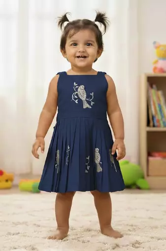 Blue south indian traditional pattu pavadai tapeta silk embrodairy frock dress