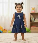 Blue south indian traditional pattu pavadai tapeta silk embrodairy frock dress