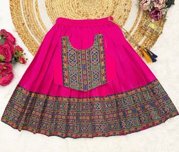 Pink south indian traditional pattu pavadai silk blend readymade lehenga choli dress for girl's 2