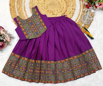 Purple south indian traditional pattu pavadai silk blend readymade lehenga choli dress for girl's 1