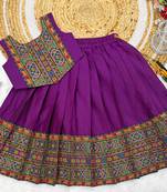 Purple south indian traditional pattu pavadai silk blend readymade lehenga choli dress for girl's