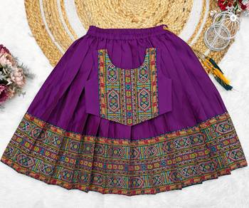Purple south indian traditional pattu pavadai silk blend readymade lehenga choli dress for girl's 2