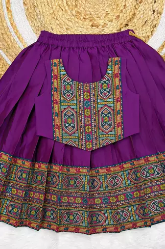 Purple south indian traditional pattu pavadai silk blend readymade lehenga choli dress for girl's