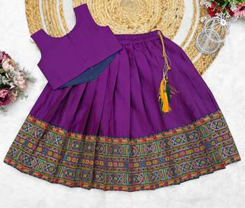 Purple south indian traditional pattu pavadai silk blend readymade lehenga choli dress for girl's 3