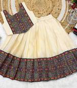 Off-white south indian traditional pattu pavadai silk blend readymade lehenga choli dress for girl's