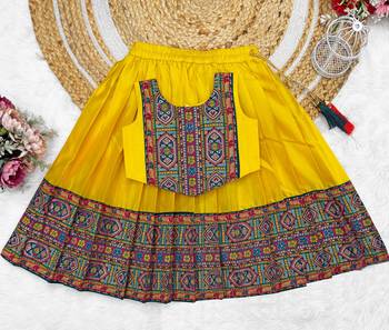 Yellow south indian traditional pattu pavadai silk blend readymade lehenga choli dress for girls 2