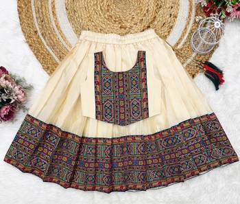 Off-white south indian traditional pattu pavadai silk blend readymade lehenga choli dress for girl's 2