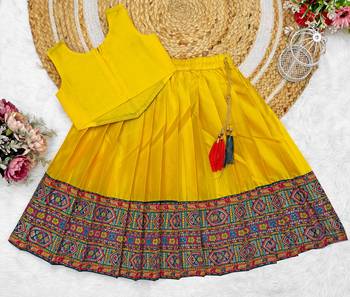 Yellow south indian traditional pattu pavadai silk blend readymade lehenga choli dress for girls 3