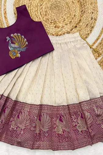 Red girls south indian pattu pavadai | traditional jacquard silk lehenga choli set