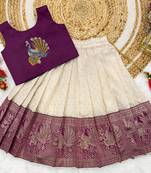 Red girls south indian pattu pavadai | traditional jacquard silk lehenga choli set