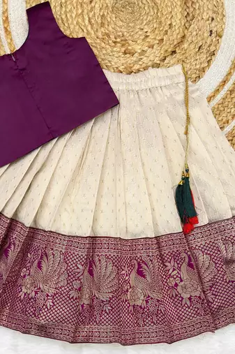 Red girls south indian pattu pavadai | traditional jacquard silk lehenga choli set