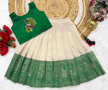 Green girls south indian pattu pavadai | traditional jacquard silk lehenga choli set 1