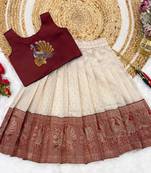 Maroon girls south indian pattu pavadai | traditional jacquard silk lehenga choli set