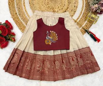 Maroon girls south indian pattu pavadai | traditional jacquard silk lehenga choli set 2