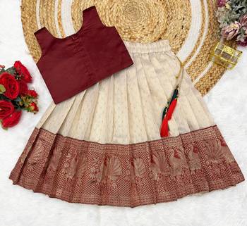 Maroon girls south indian pattu pavadai | traditional jacquard silk lehenga choli set 3