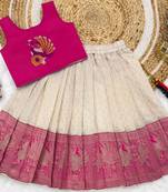 Pink girls south indian pattu pavadai | traditional jacquard silk lehenga choli set