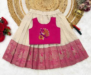 Pink girls south indian pattu pavadai | traditional jacquard silk lehenga choli set 2