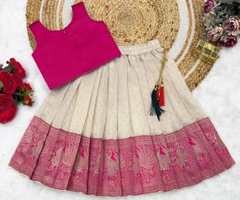 Pink girls south indian pattu pavadai | traditional jacquard silk lehenga choli set 3