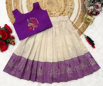 Purple girls south indian pattu pavadai | traditional jacquard silk lehenga choli set 1