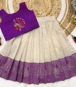 Purple girls south indian pattu pavadai | traditional jacquard silk lehenga choli set