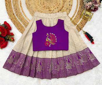 Purple girls south indian pattu pavadai | traditional jacquard silk lehenga choli set 2