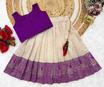 Purple girls south indian pattu pavadai | traditional jacquard silk lehenga choli set 3
