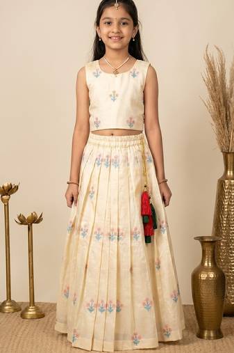 White girls silk blend embrodairy readymade pattu pavadai lehenga choli