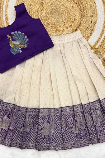 Jambali girls south indian pattu pavadai | traditional jacquard silk lehenga choli set
