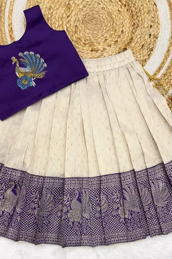 Jambali girls south indian pattu pavadai | traditional jacquard silk lehenga choli set