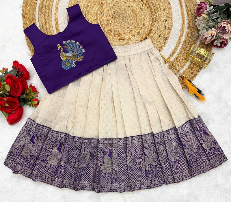 Jambali girls south indian pattu pavadai | traditional jacquard silk lehenga choli set