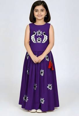 Jambali south indian embrodairy pattu pavadai silk blend readymade lehenga choli dress for kids 1