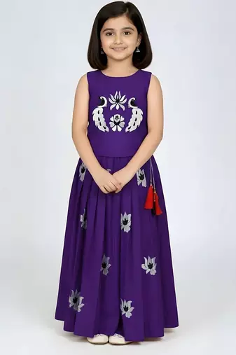 Jambali south indian embrodairy pattu pavadai silk blend readymade lehenga choli dress for kids