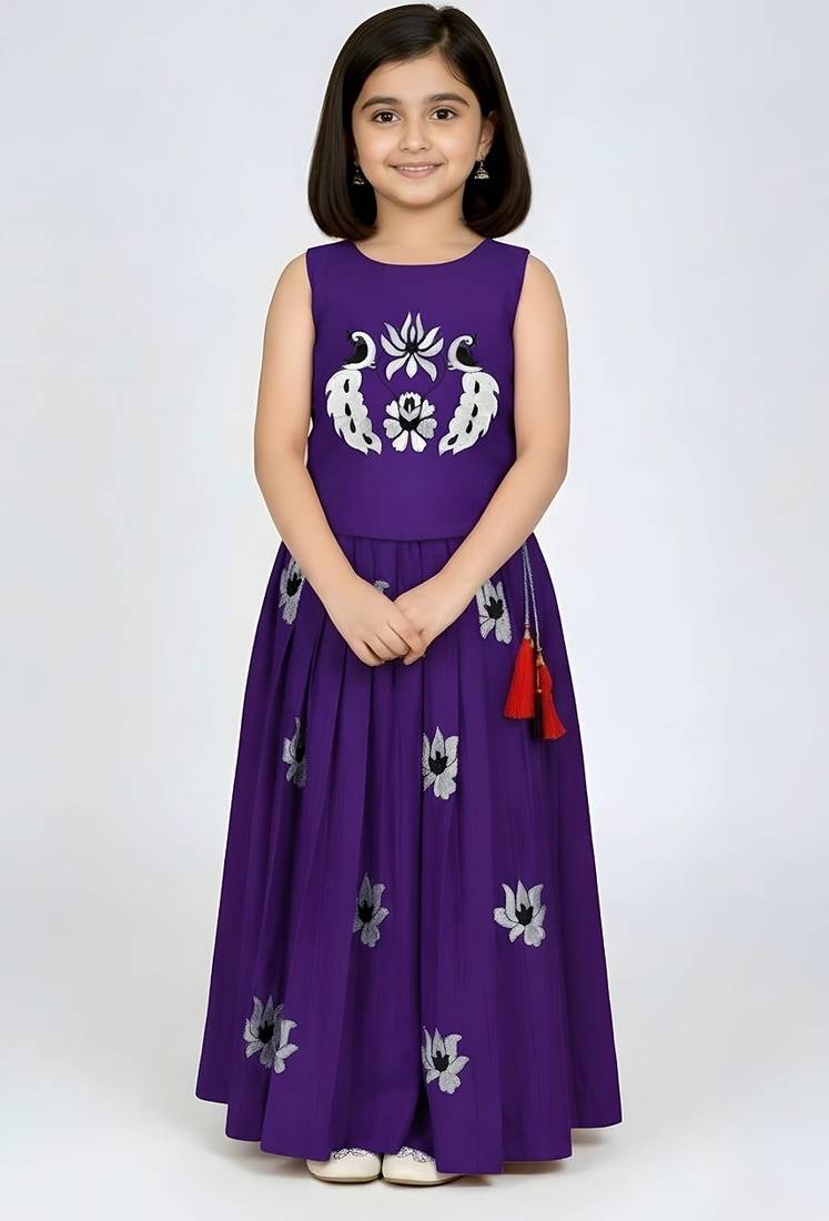 Jambali south indian embrodairy pattu pavadai silk blend readymade lehenga choli dress for kids
