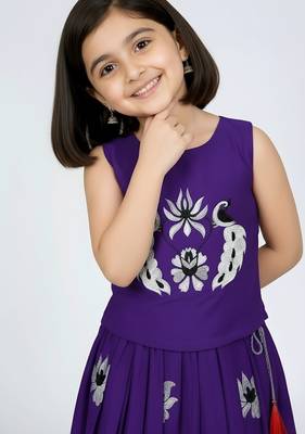 Jambali south indian embrodairy pattu pavadai silk blend readymade lehenga choli dress for kids 2