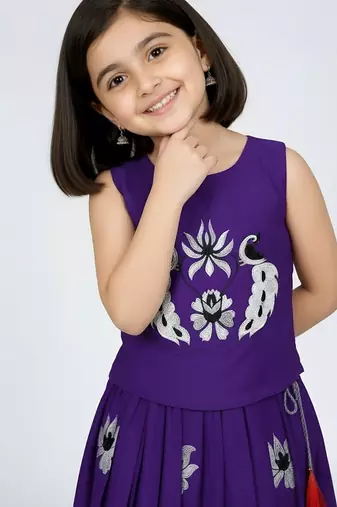 Jambali south indian embrodairy pattu pavadai silk blend readymade lehenga choli dress for kids