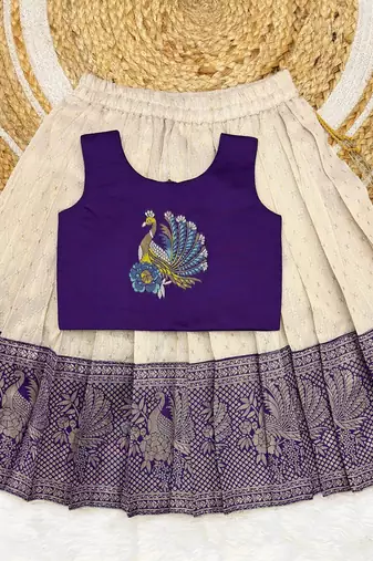 Jambali girls south indian pattu pavadai | traditional jacquard silk lehenga choli set