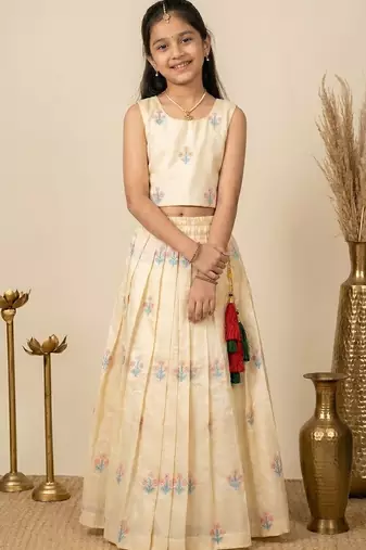 White girls silk blend embrodairy readymade pattu pavadai lehenga choli