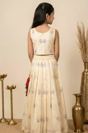 White girls silk blend embrodairy readymade pattu pavadai lehenga choli