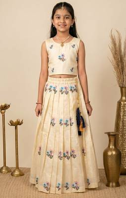 White girls silk blend embrodairy readymade pattu pavadai lehenga choli 1