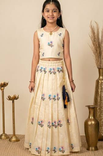 White girls silk blend embrodairy readymade pattu pavadai lehenga choli