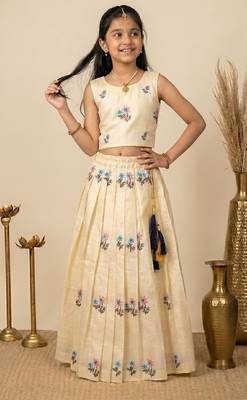 White girls silk blend embrodairy readymade pattu pavadai lehenga choli 3