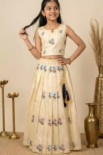 White girls silk blend embrodairy readymade pattu pavadai lehenga choli